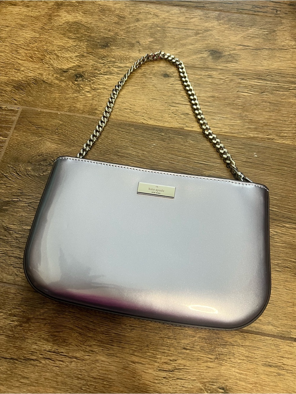 Kate Spade Kenzie Lilly Pochette Bag Metallic Lavender Grey Chain Strap